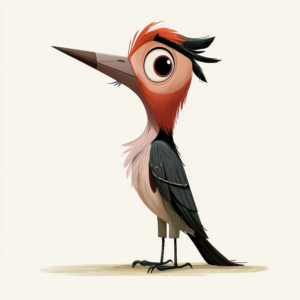 cute whimsical children illustration of woodpecker Pixar style soft...