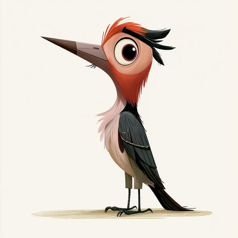 cute whimsical children illustration of woodpecker Pixar style soft...