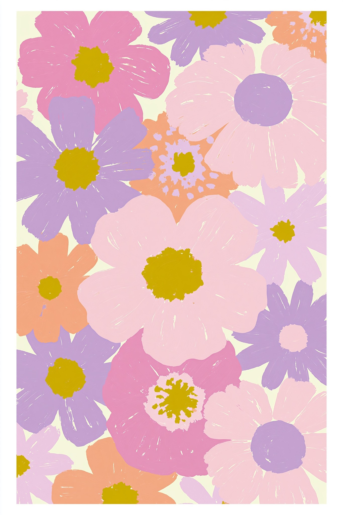 retro flat floral illustration soft pastel palette bubblegum pink...