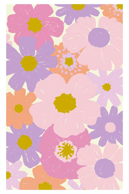 retro flat floral illustration soft pastel palette bubblegum pink...