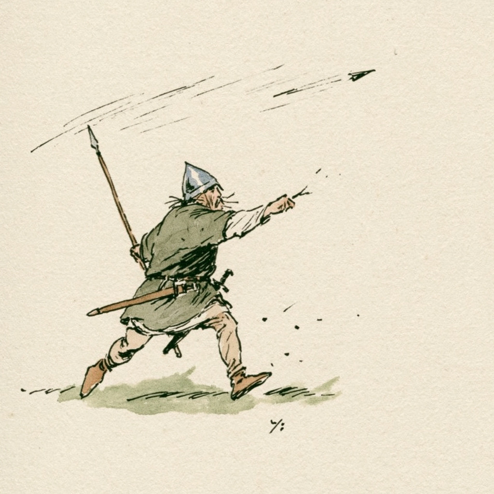 a romano-british man wearing chainmail and a helmet holding...