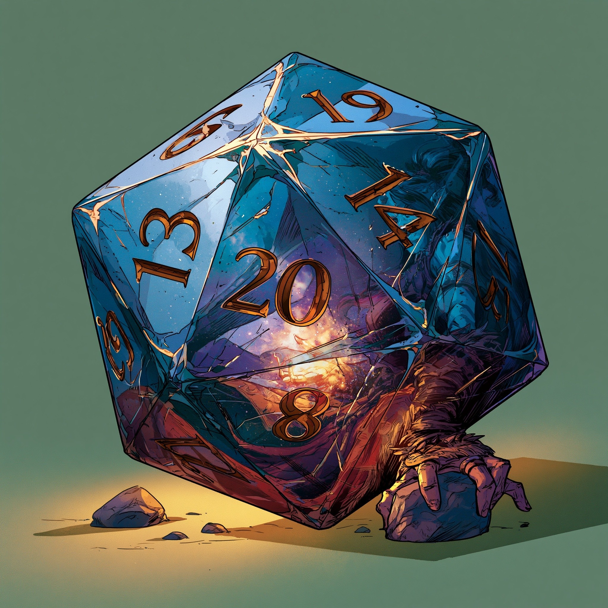enchanted twenty-sided die perfectly crafted fantasy d20 polished gemstone-like...