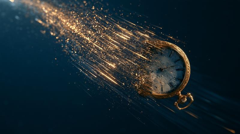 A striking dreamlike image of an antique golden pocket...
