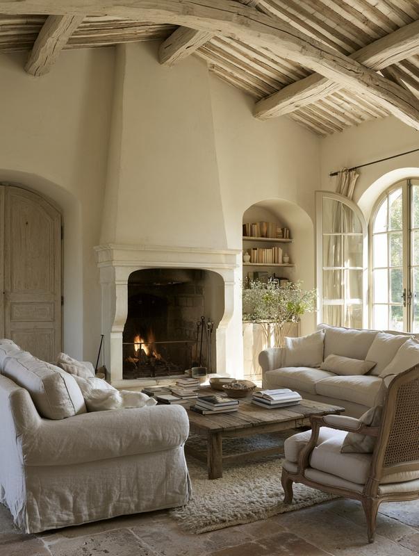elegant slightly nostalgic french cottage style livingroom country house...
