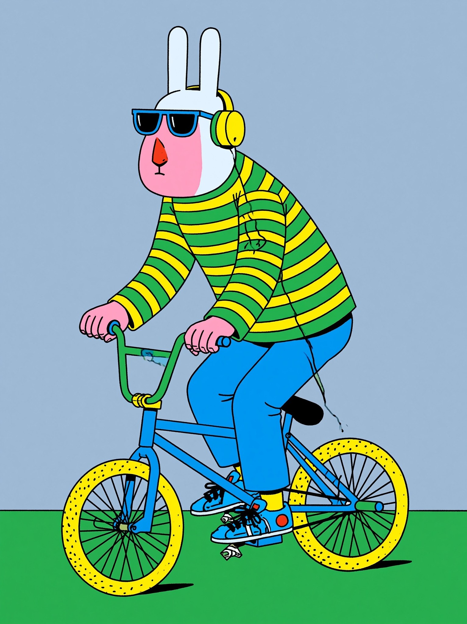 Design an image of RABBIT wearing sunglasses and headphones...