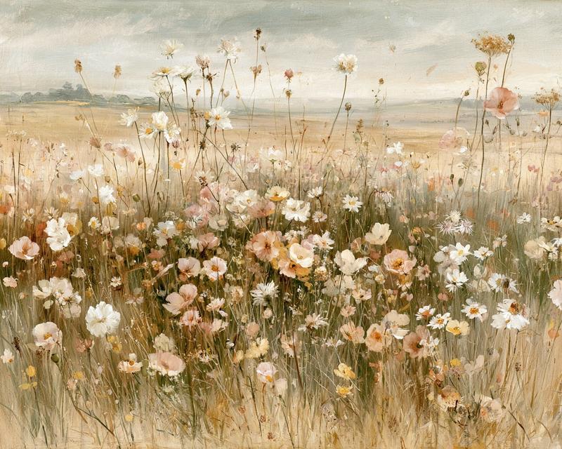 A field of wildflowers vintage style cozy summer landscape...