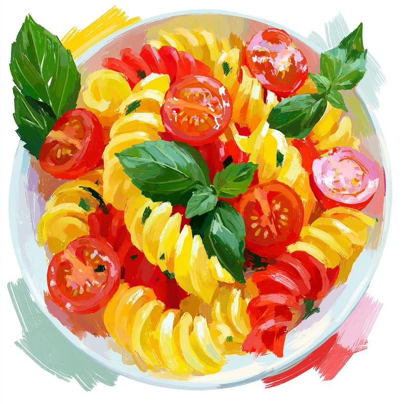 Delicious colorful plate of pasta fully in view White...