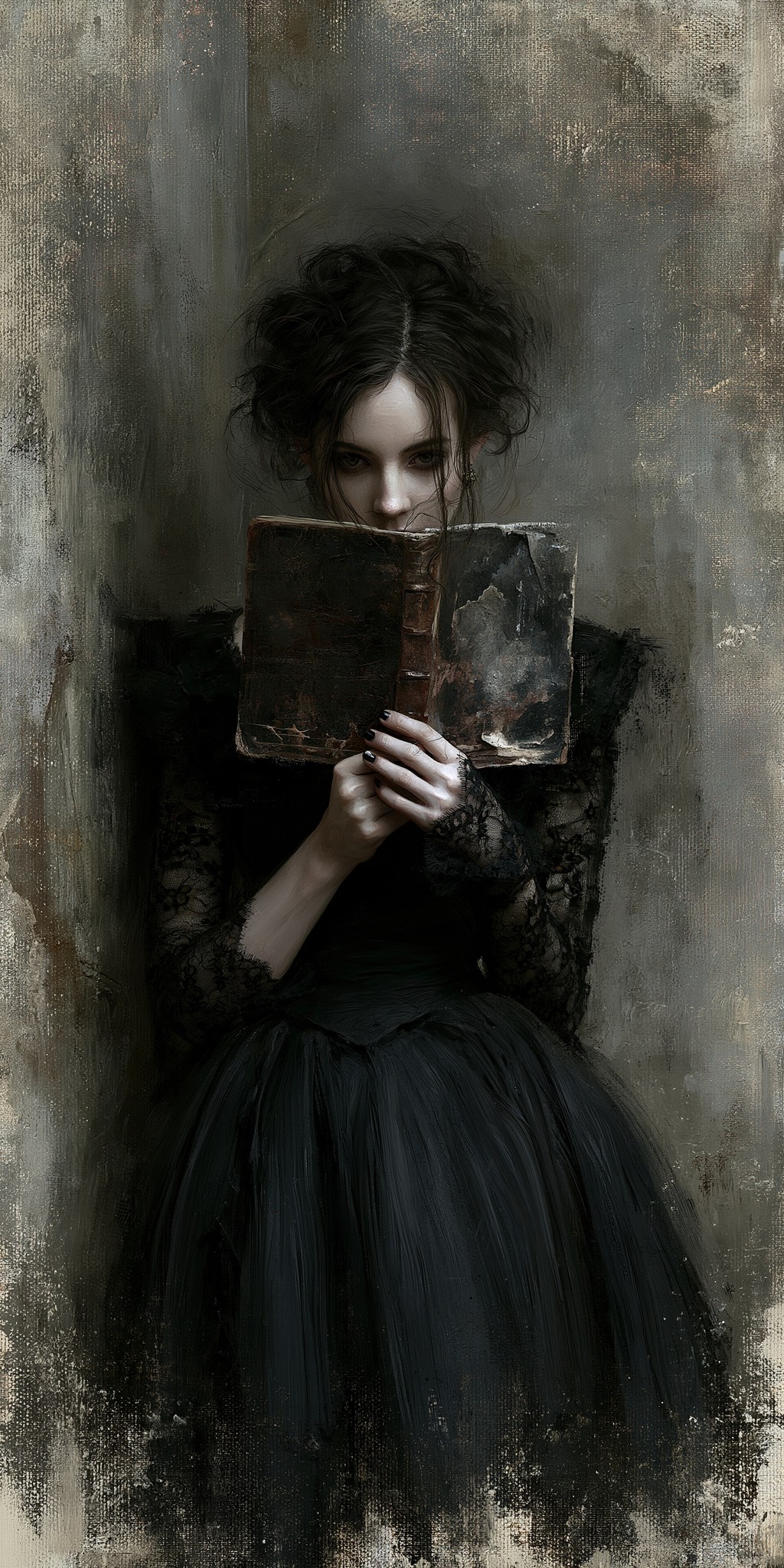 loose oil painting Dark academia portrait of a mysterious...