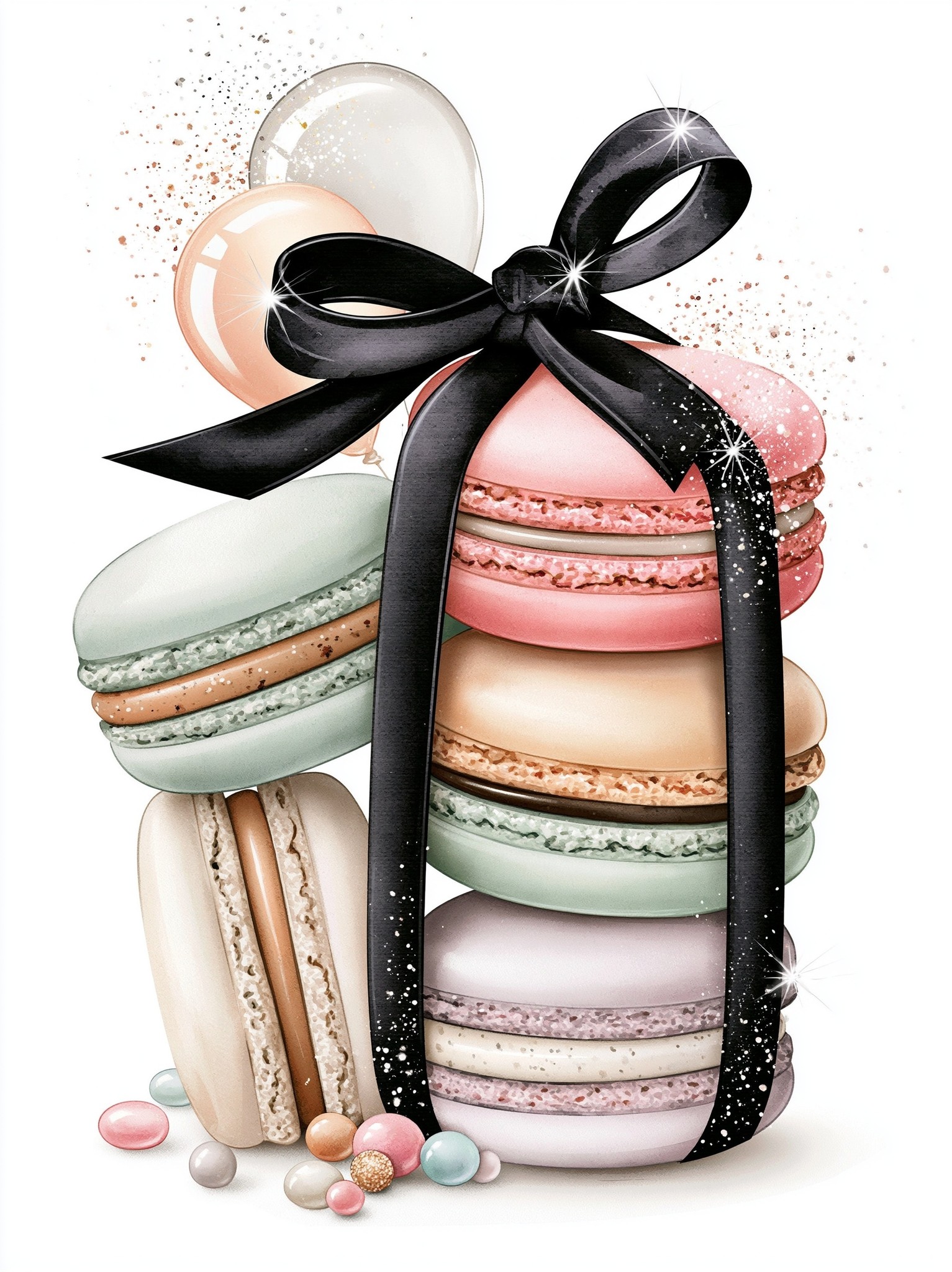 watercolor clipart of a delicate stack of pastel macarons...