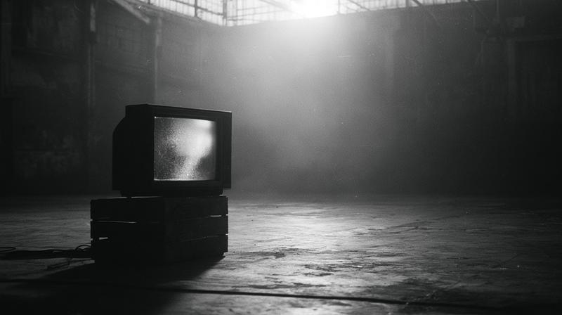 An old CRT television sits on a wooden crate...