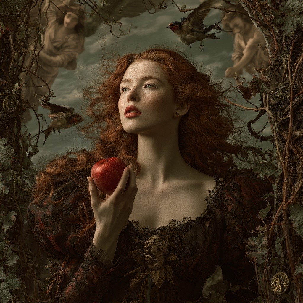 At the edges of the composition graceful angels drift...