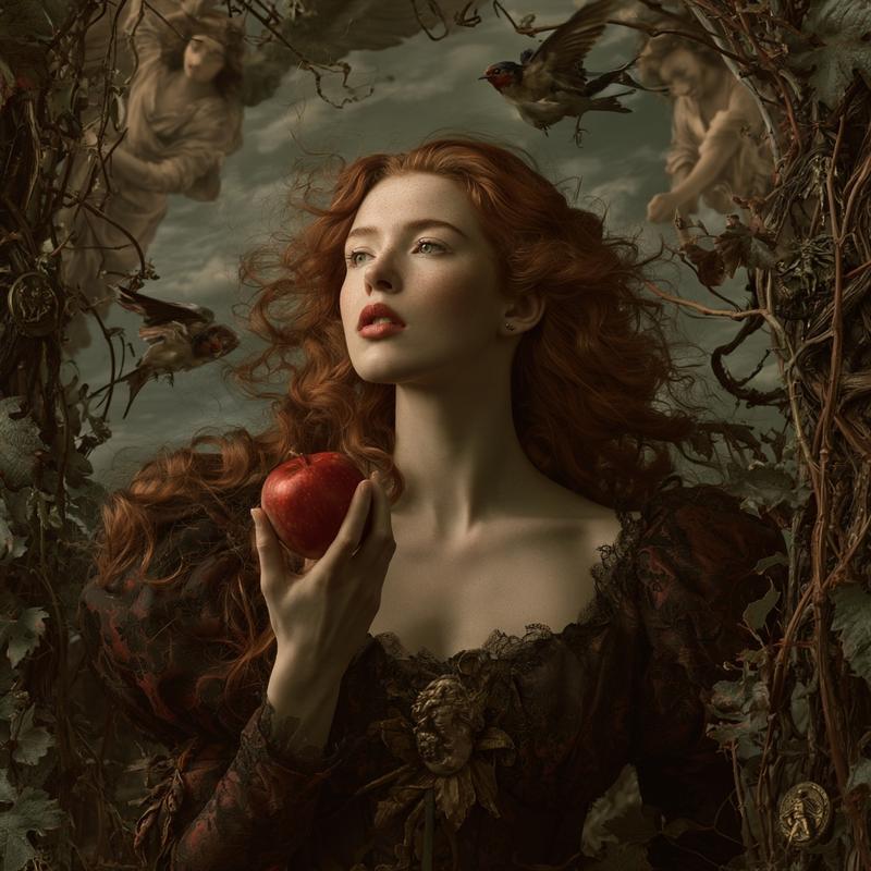 At the edges of the composition graceful angels drift...