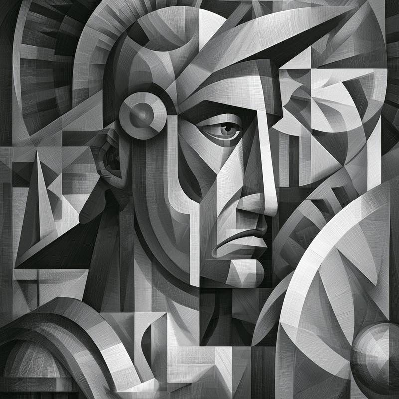 a monochromatic cubist picture of a roman centurionm geometric...