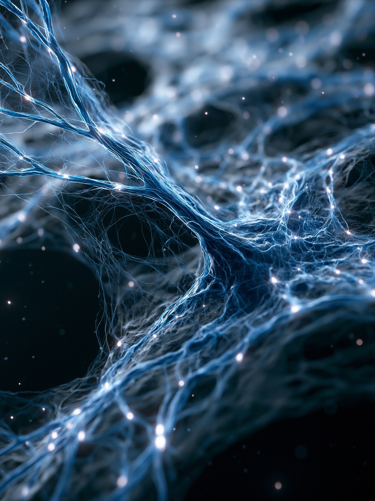 ultra detailed microscopic neural network glowing blue fibers organic...