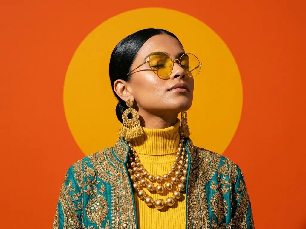 Social Media Post - Photorealistic South Asian Woman in Retro Sun Setting