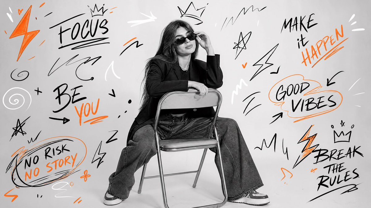 Social Media Post - B&W Studio Portrait with Doodle Graffiti