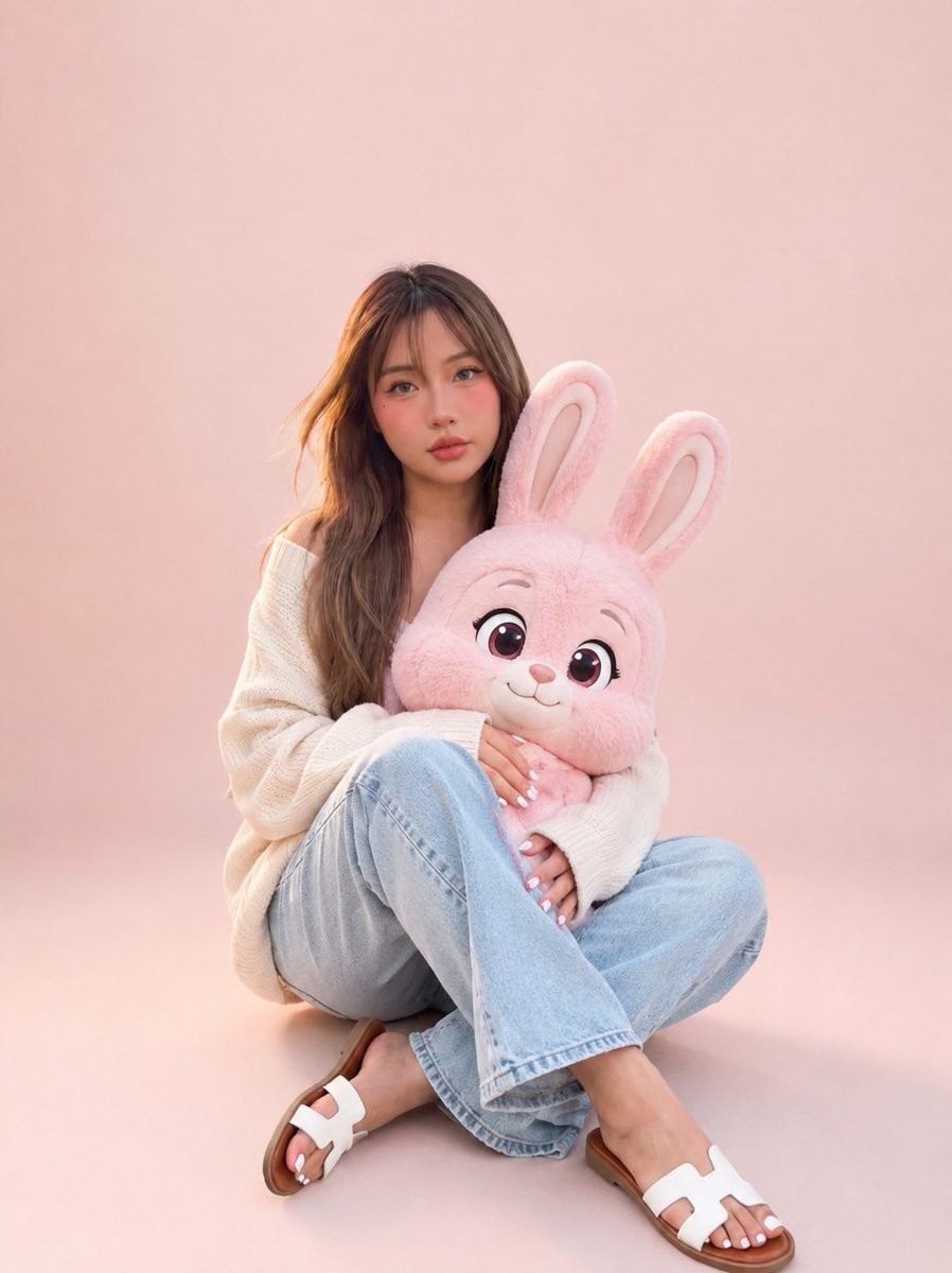 Social Media Post - Portrait with Cartoon Pink Rabbit