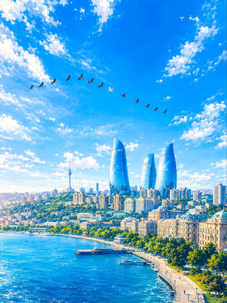 Social Media Post - Baku Flame Towers Aerial Scene