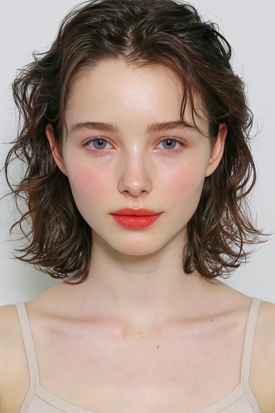 24-year-old French female fashion model delicate facial features slim...