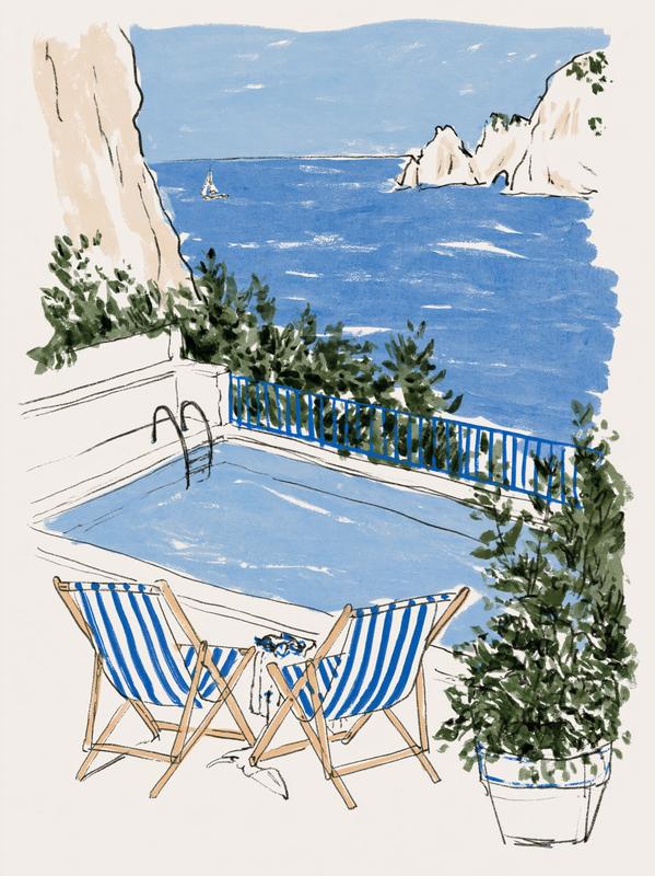 swimming pool on the cliff holiday vibe oil painting...
