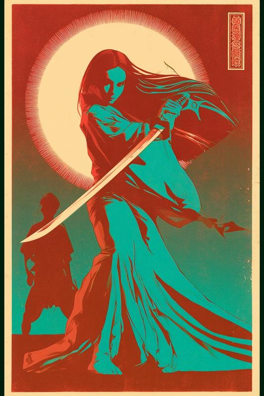 minimal theatrical 1960s Japanese psychedelic poster in the style...