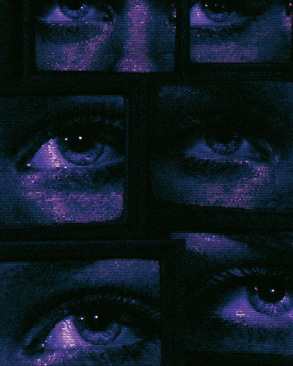 pixelated dark vapor wave aesthetic eyes pattern background old...