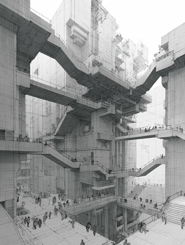 architecture sketch of interior view of a 5 story...