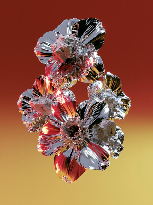 abstract flowers chrome like shiny with petals and lots...