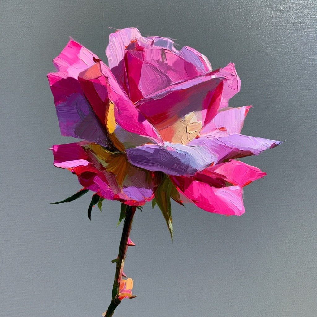 a close up vibrant oil painting of a single...