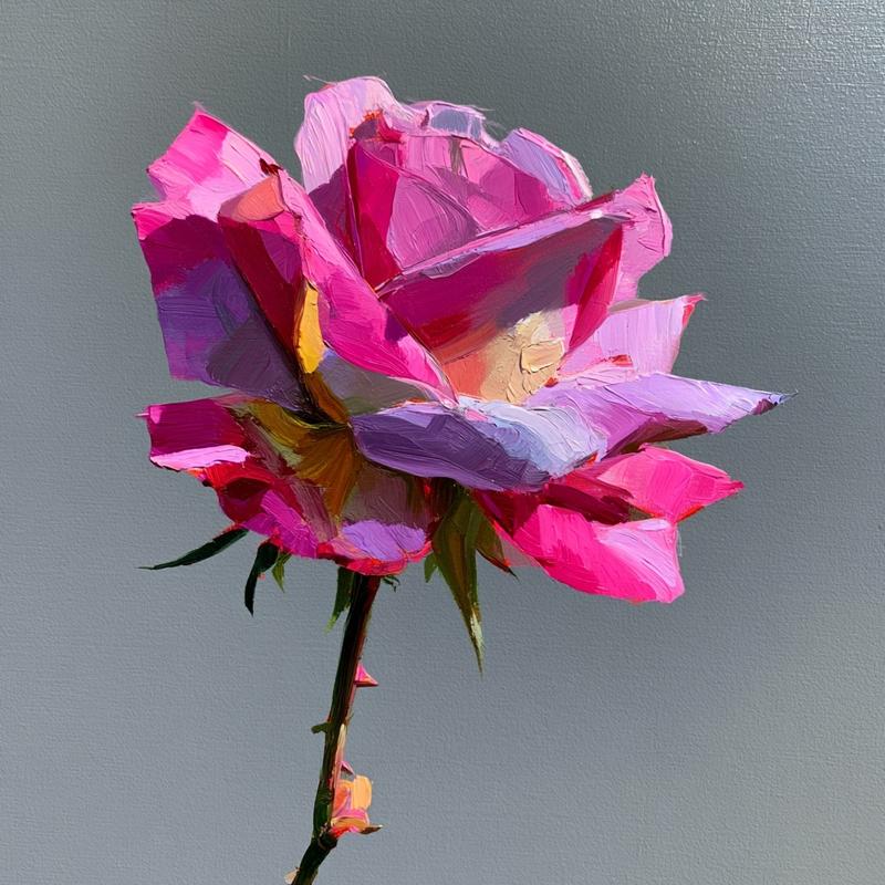 a close up vibrant oil painting of a single...