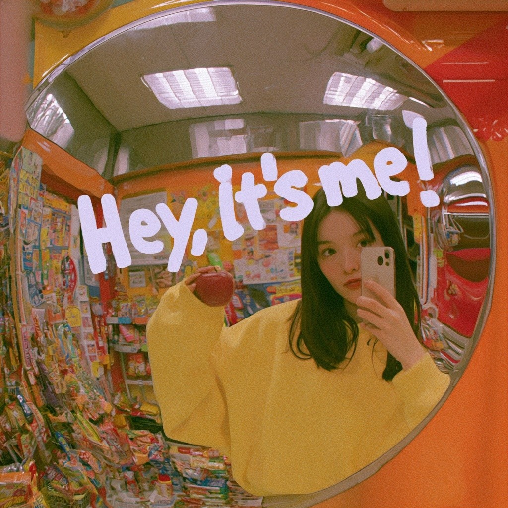 Ultra-realistic iPhone mirror selfie inside a tiny colorful convenience...