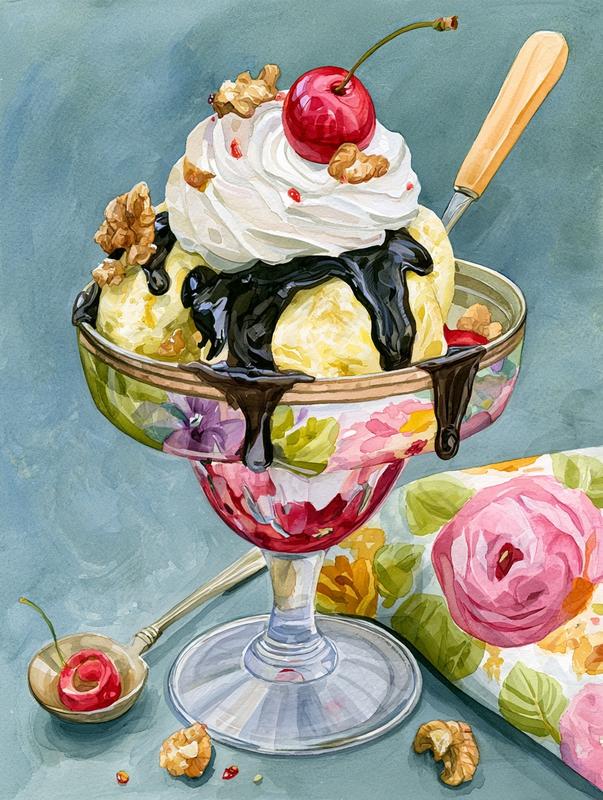 an upclose image of a hot fudge sundae the...