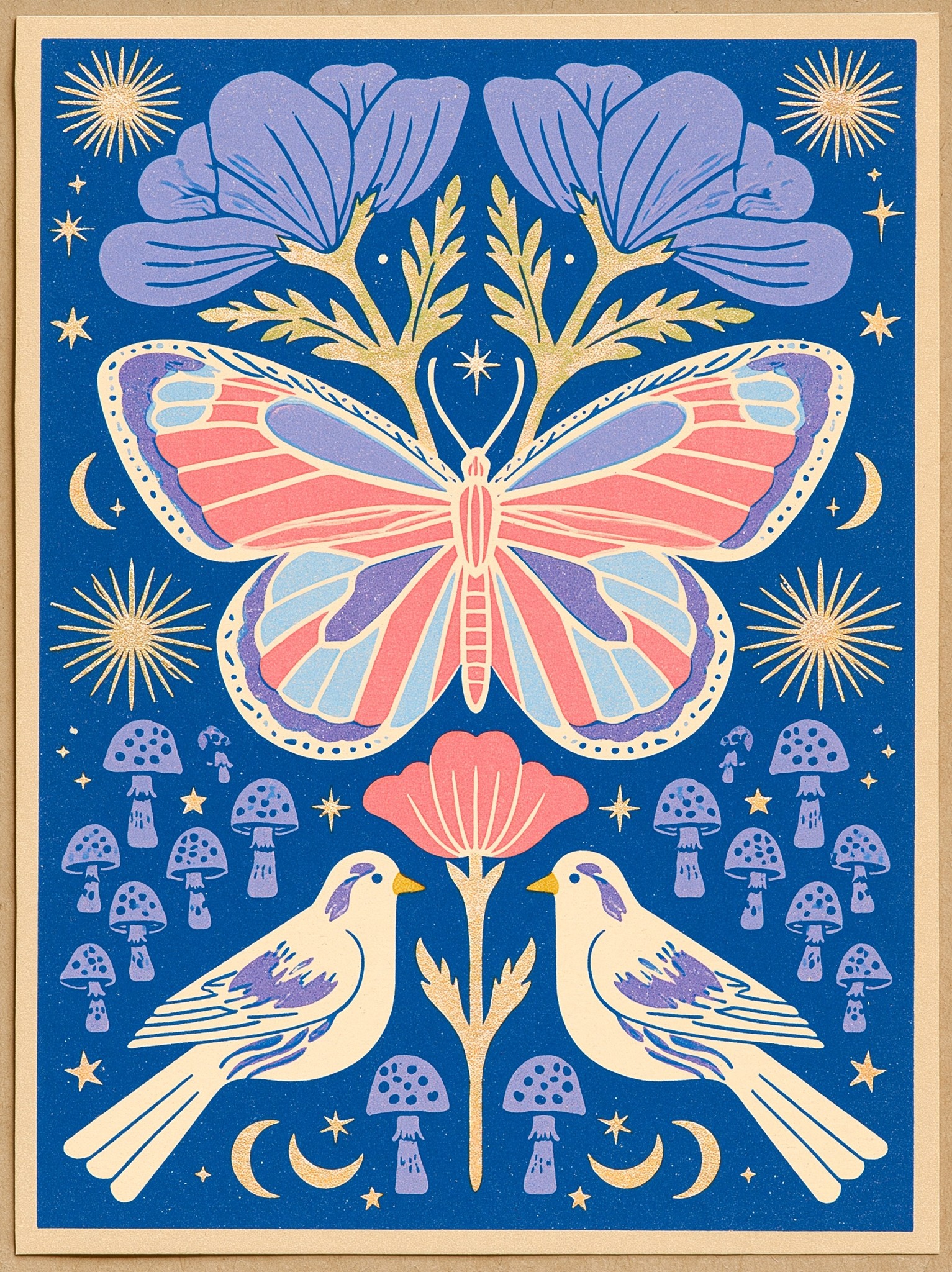 a decorative and symmetrical illustration on a deep blue...