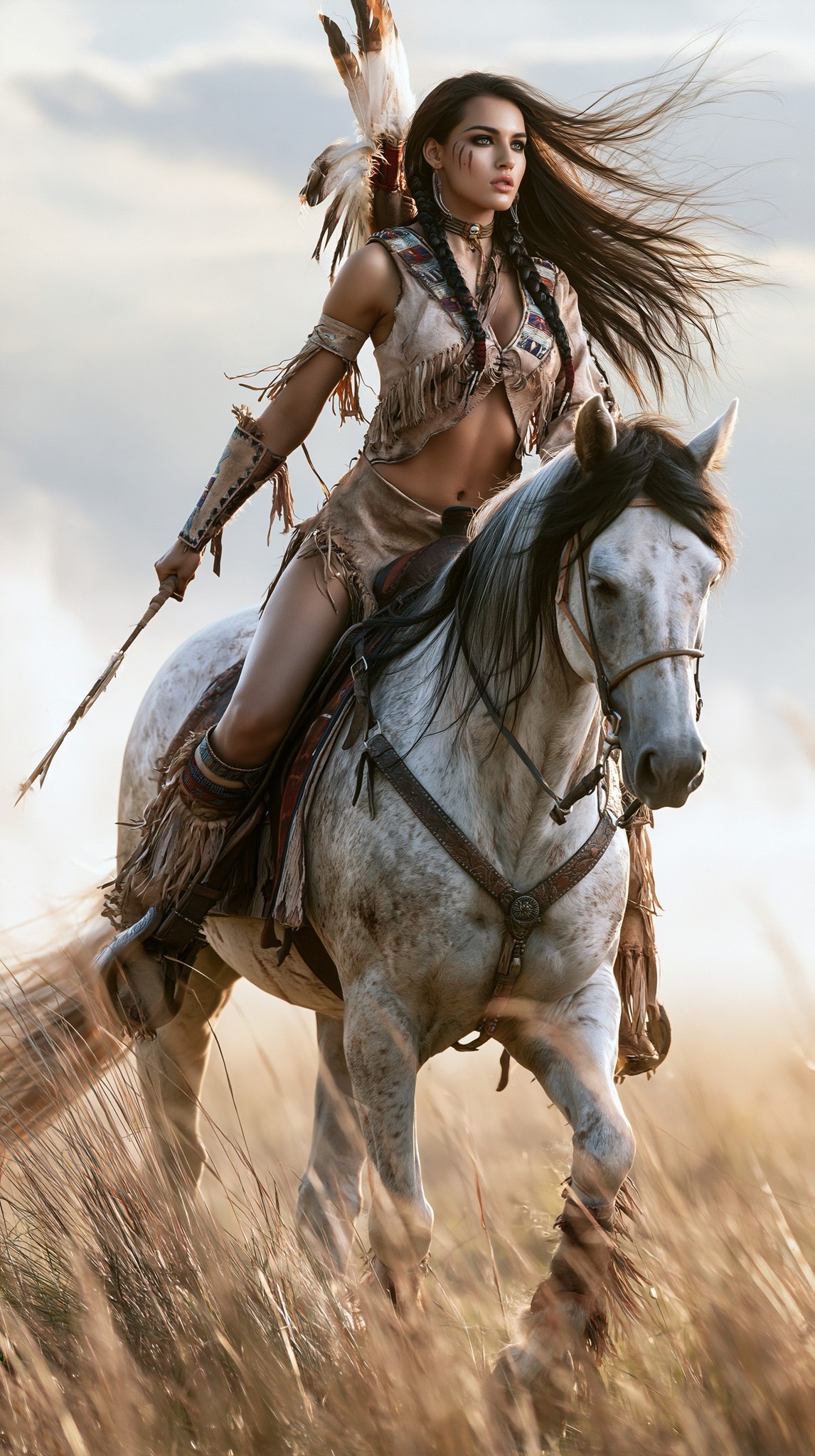 a realistic photo of a beautiful female american indian...