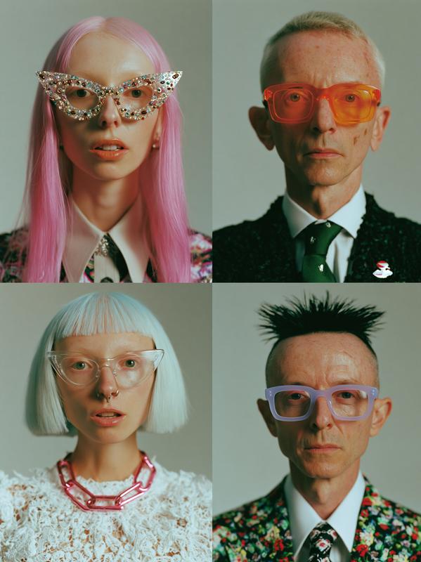 Four individual portraits are arranged in a grid against...