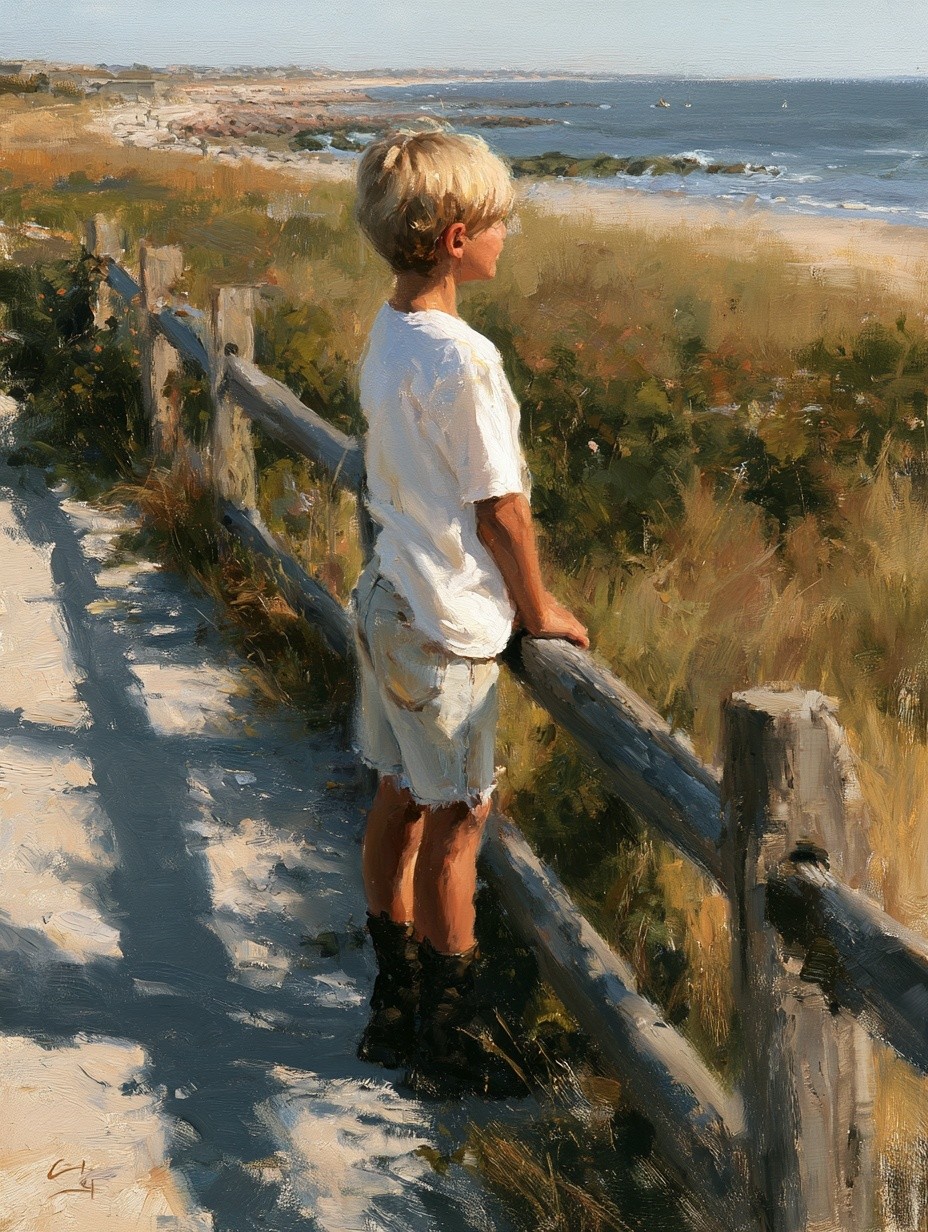 A handsome 11-year-old white boy wearing a white shirt...