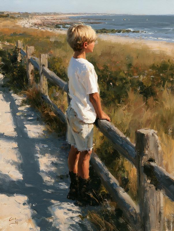 A handsome 11-year-old white boy wearing a white shirt...