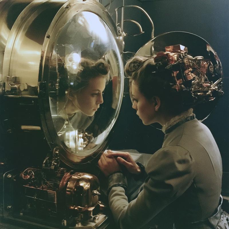 Vintage aesthetic woman and machine through the looking glass...