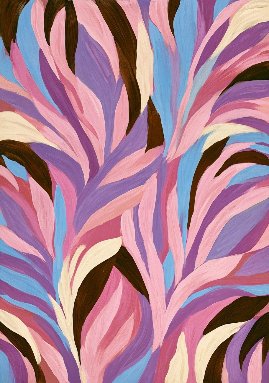 a colorful abstract artwork characterized by curvilinear shapes and...