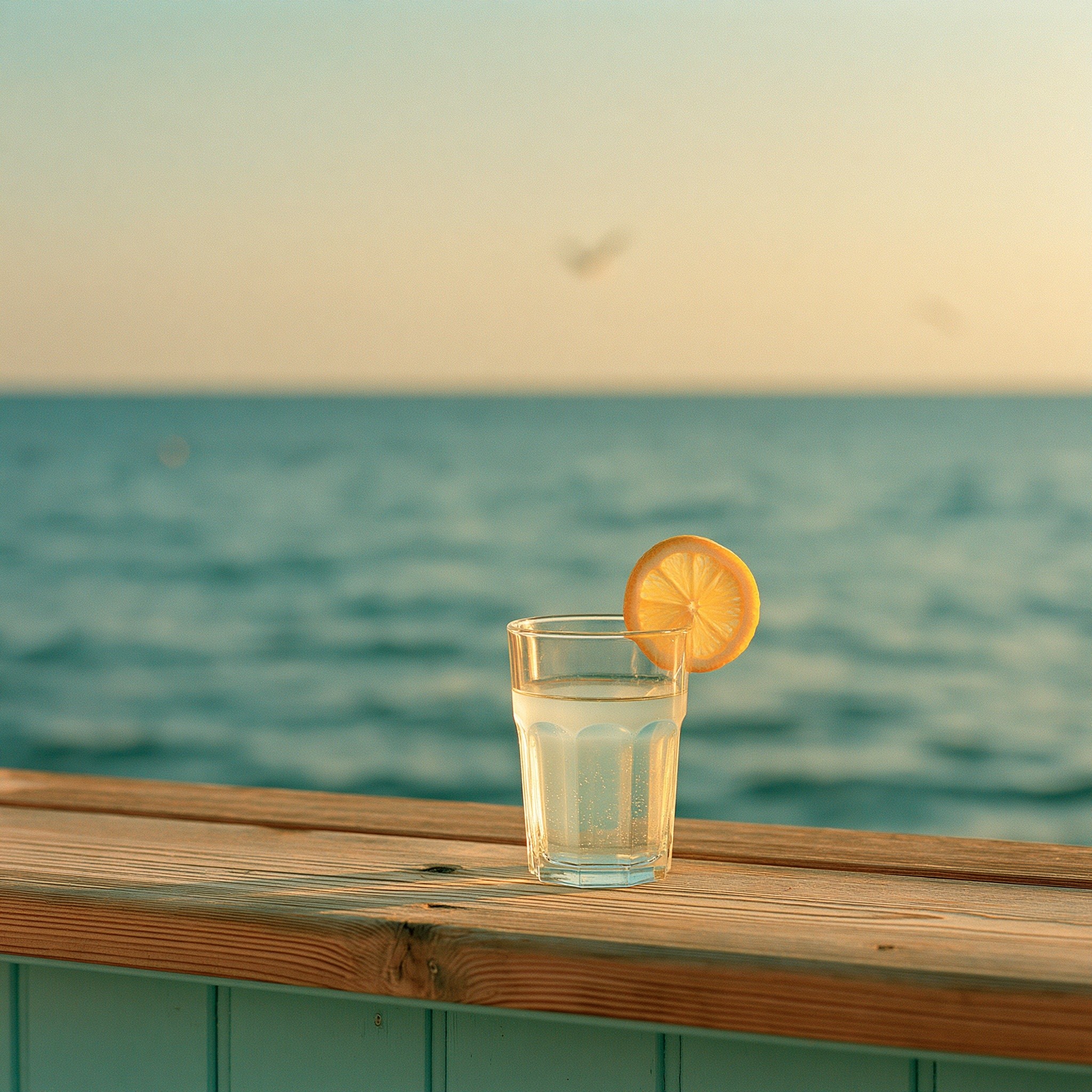 Square album cover dreamy summer seaside scene a simple...