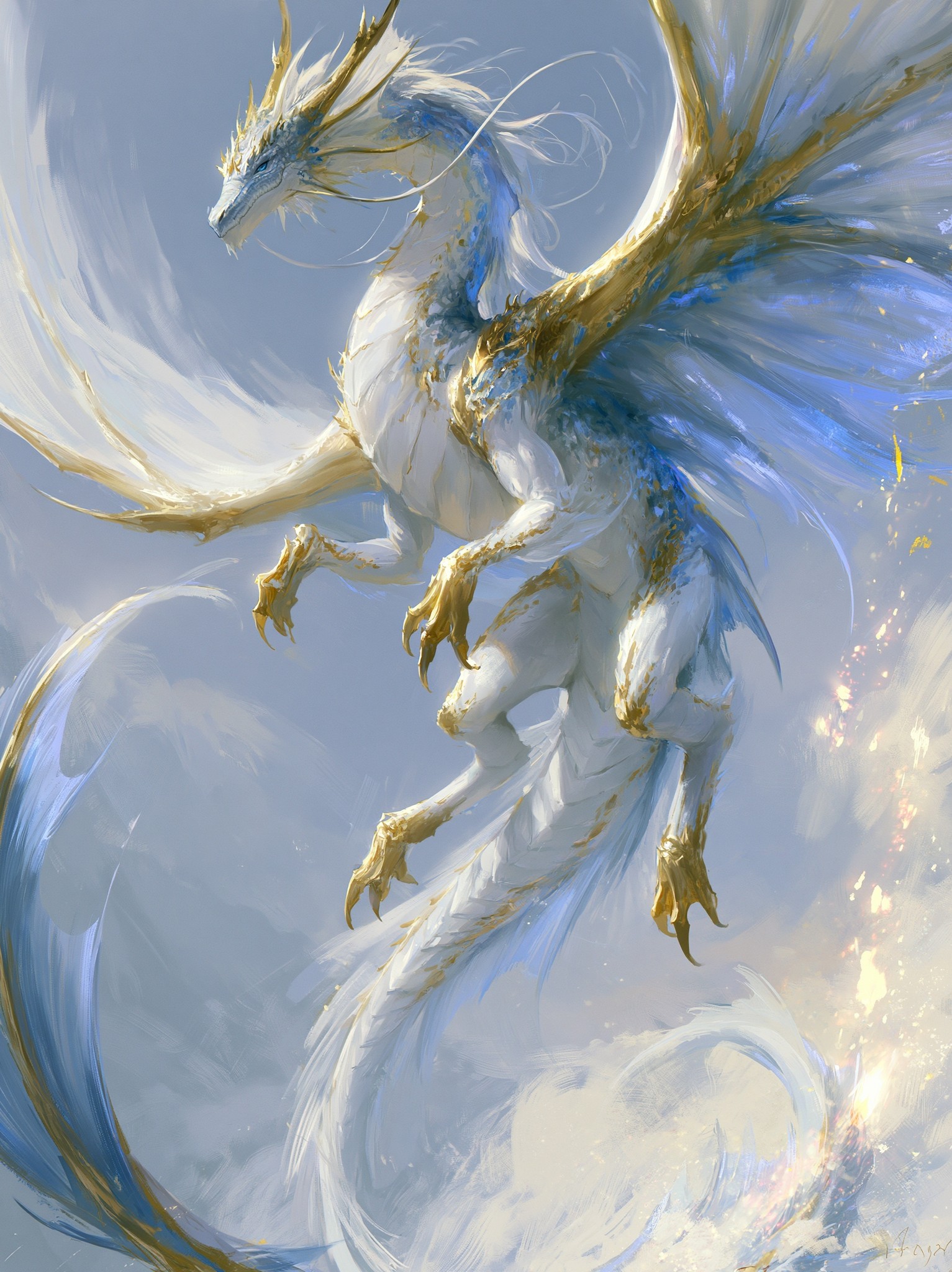 a seadragon with 4 legs and wings in golde...