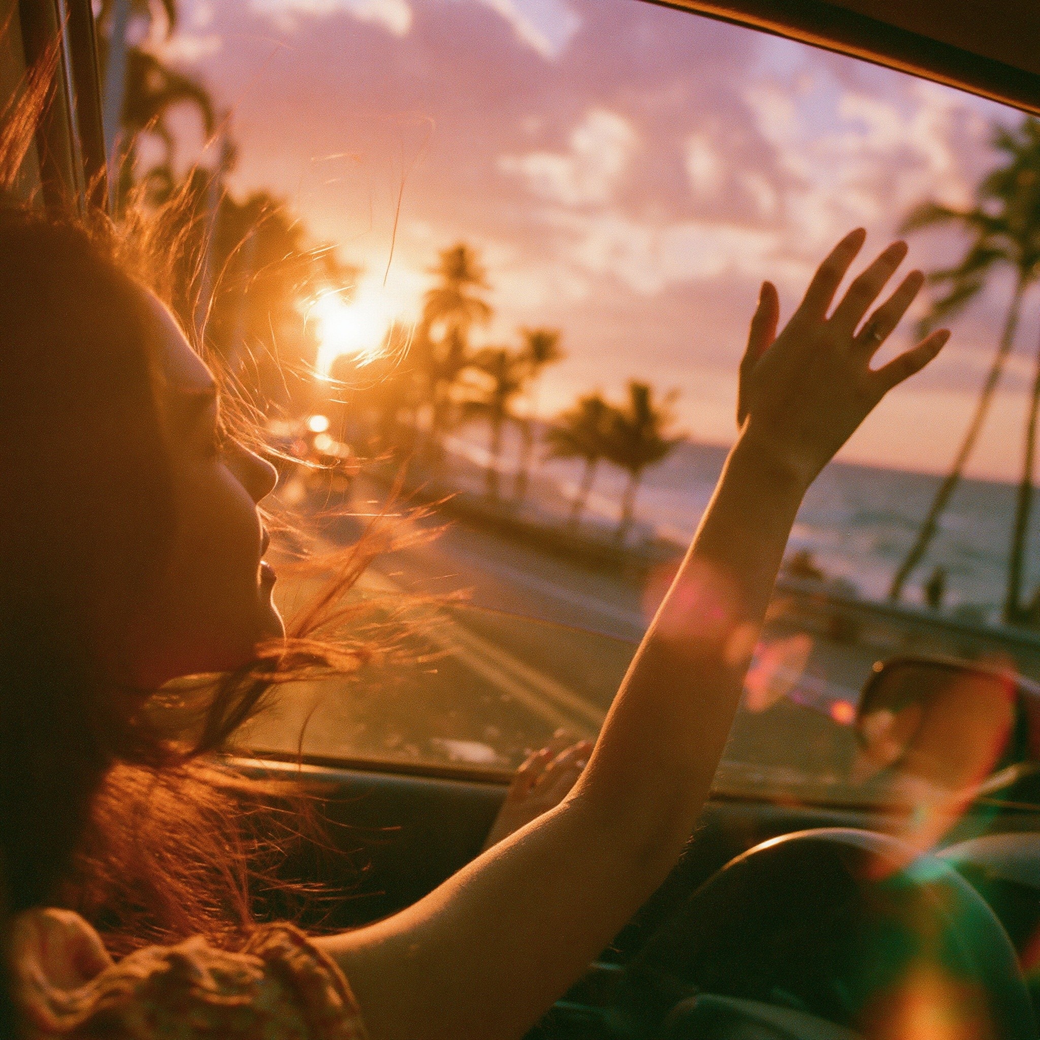 First-person POV from inside a car during a summer...
