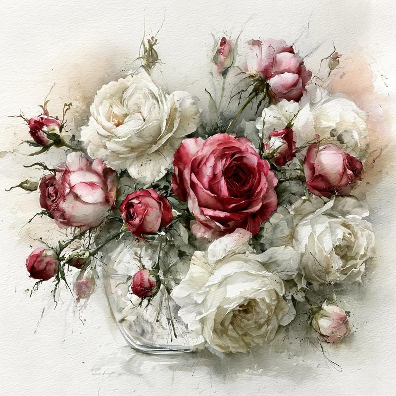 a delicate watercolor painting depicting a small bouquet of...