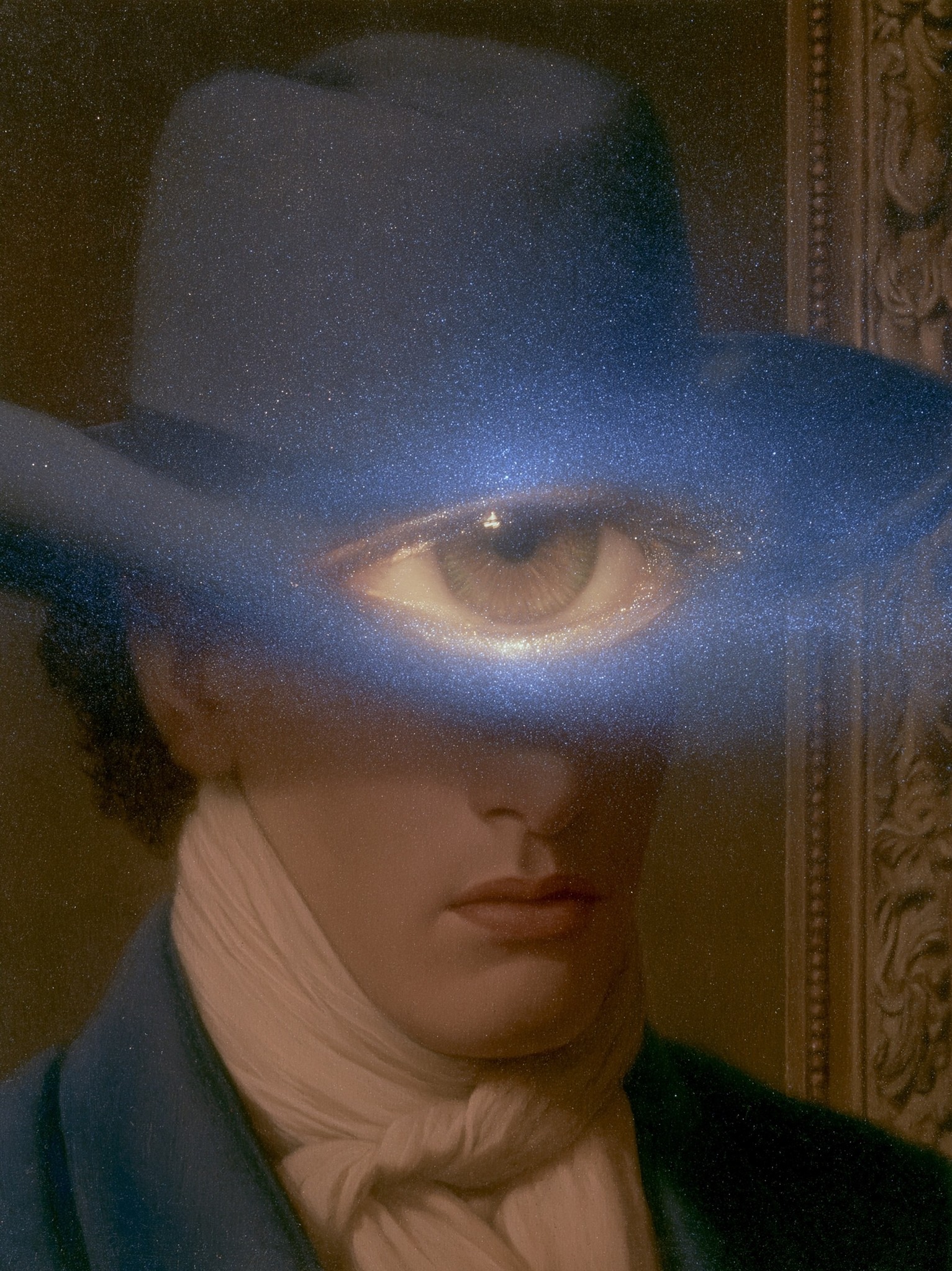 a glowing glittery hazel green eyes conceptual surrealism painted...