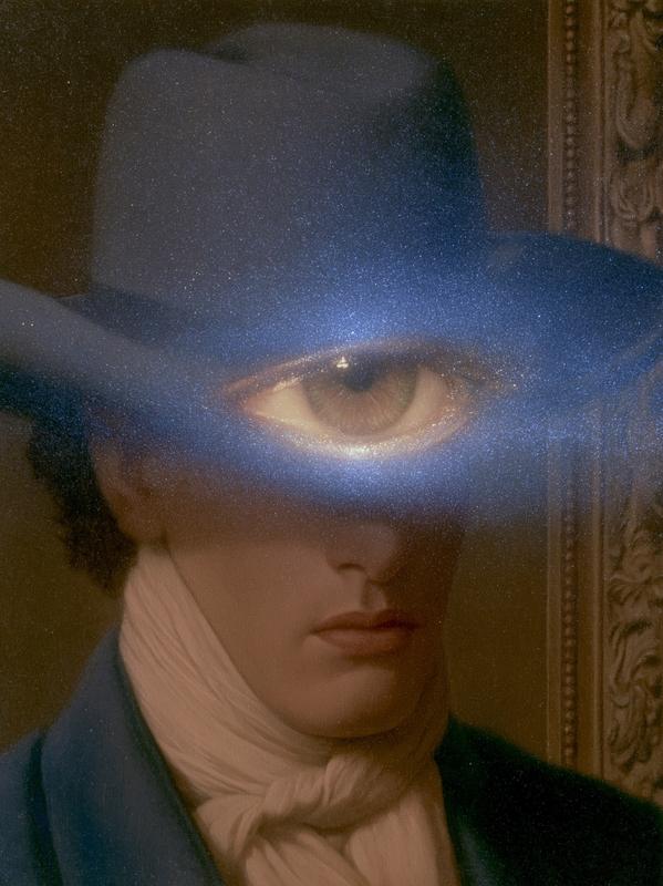 a glowing glittery hazel green eyes conceptual surrealism painted...