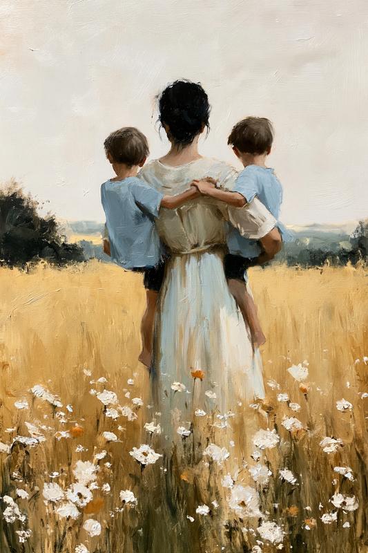 a painting of a woman with her back to...