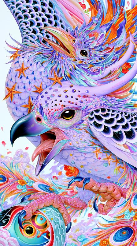 A surreal digital art print featuring a phoenix The...