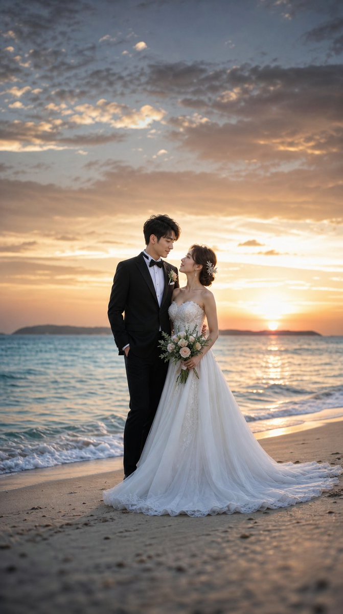 Golden Beach Wedding Portrait