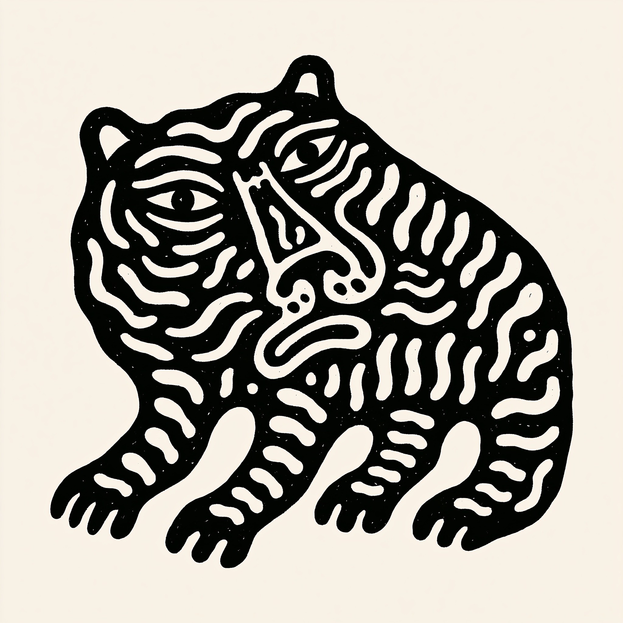 Rough abstract tiger organic silhouette primitive hand-cut shape irregular...