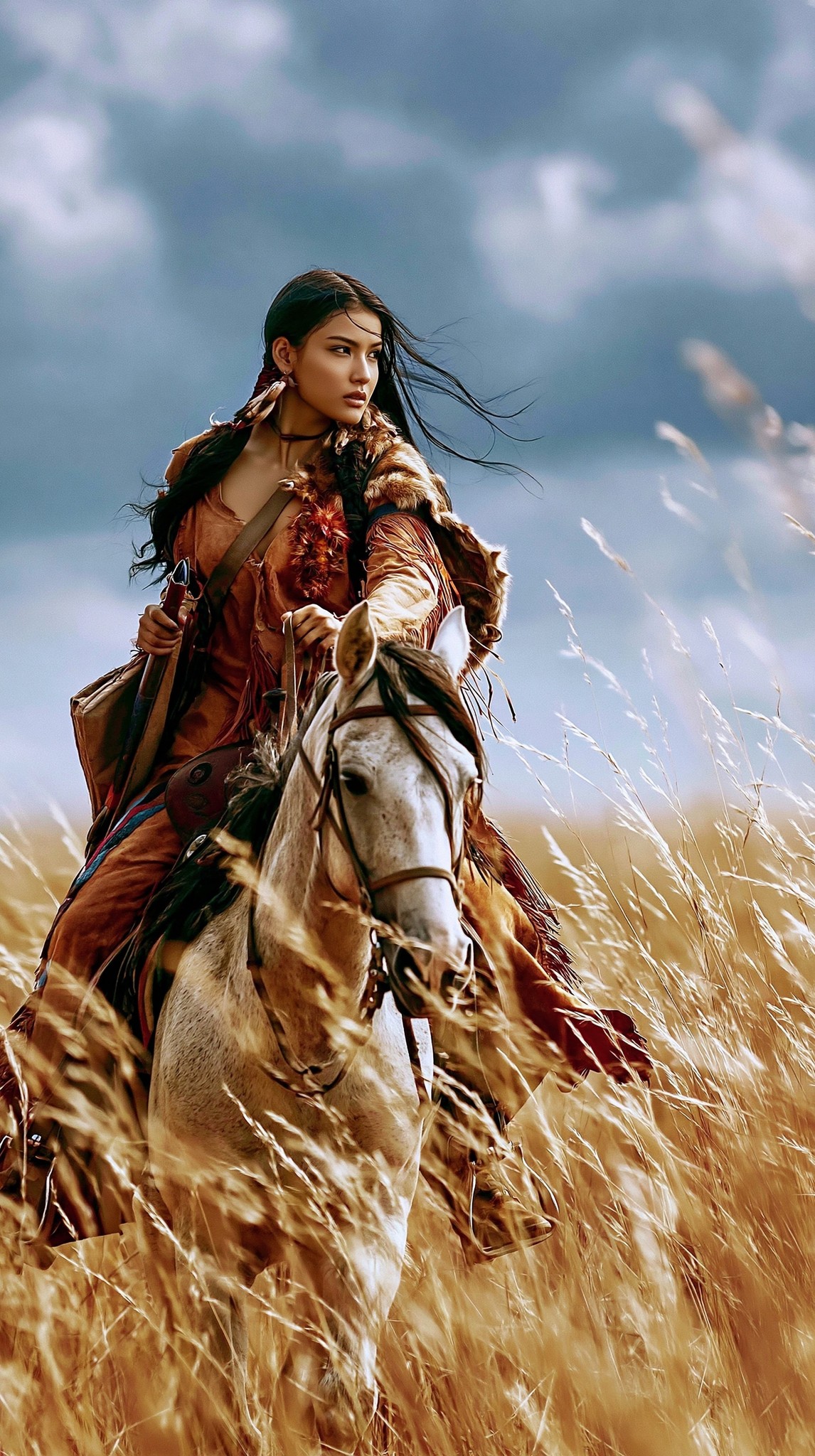 a realistic photo of a beautiful female american indian...